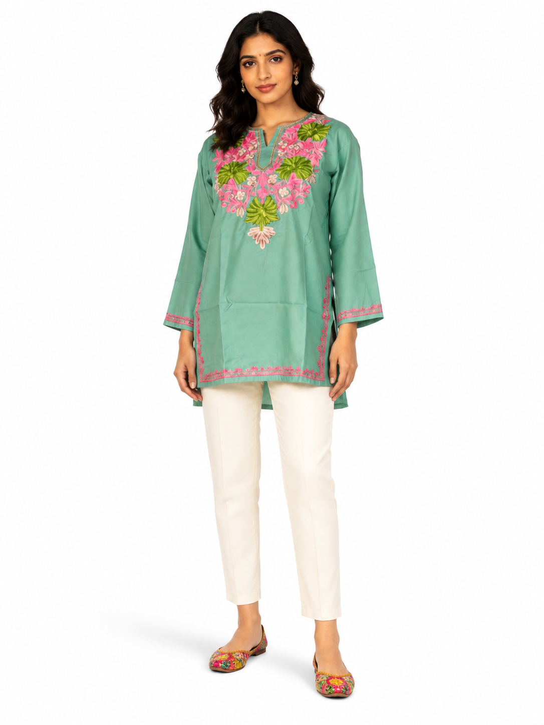 Noor : Aari embroidery summer kurti | Ocean Teal